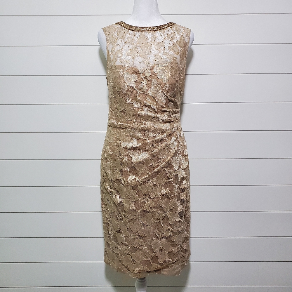 Aidan Mattox Light Gold Long Sleeveless Cocktail Dress. Size: 6.